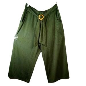 Cato Green Elastic Waist Wide Leg Brown Buckle Casual Pants Sz 18/20W